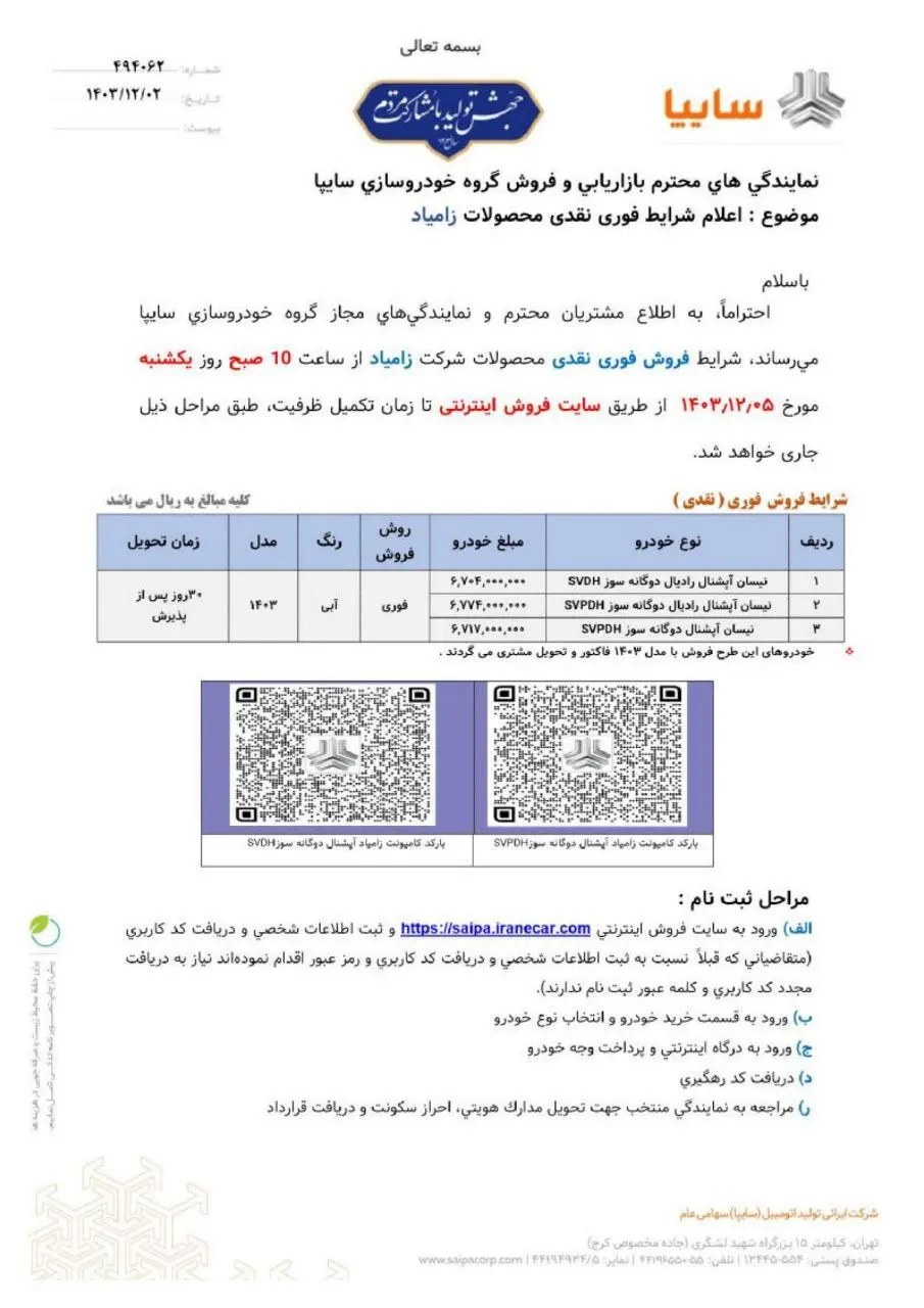 شرایط فروش فوری ۳ خودرو نیسان توسط سایپا اعلام شد.